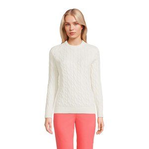 Land's End Women's Cotton Drifter Cable Crew Neck Sweater